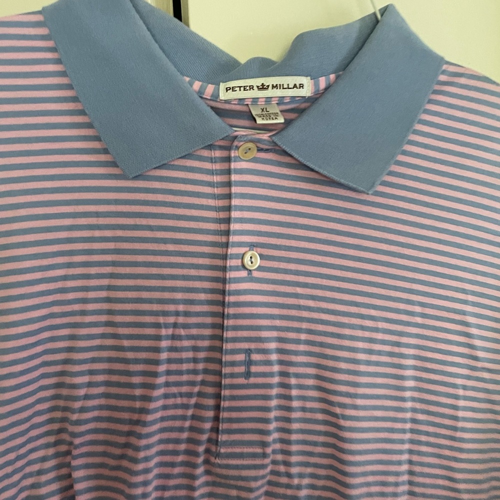 Blue and pink stripped Peter Millar polo